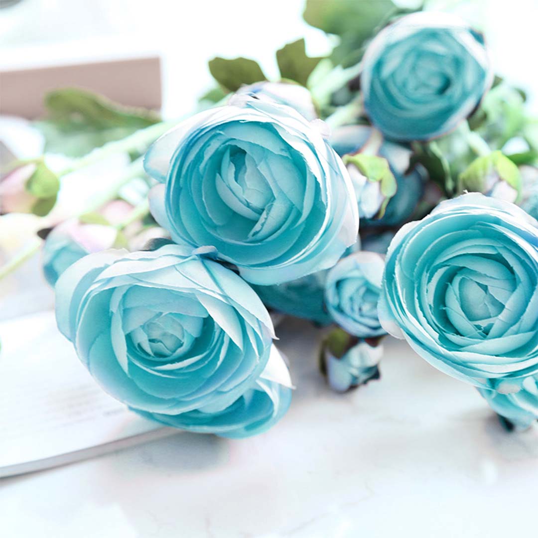 SOGA 12pcs Artificial Silk Flower Fake Rose Bouquet Table Decor Blue • LUZ-AFlower3H12Blue