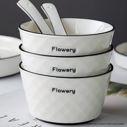 SOGA Diamond Pattern Ceramic Dinnerware Set Crockery Soup Bowl Plate Server Kitchen Home Decor Set of 4 • LUZ-BowlG621