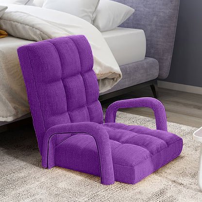 SOGA Foldable Lounge Cushion Adjustable Floor Lazy Recliner Chair with Armrest Purple • LUZ-LoungeArmPurple