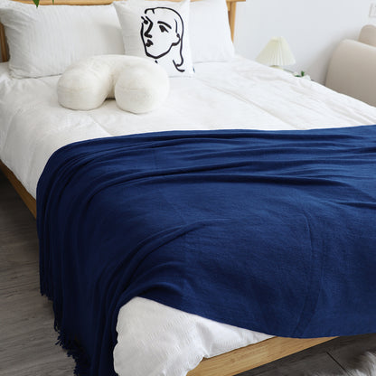 SOGA 2X Royal Blue Acrylic Knitted Throw Blanket Solid Fringed Warm Cozy Woven Cover Couch Bed Sofa Home Decor • LUZ-Blanket909X2