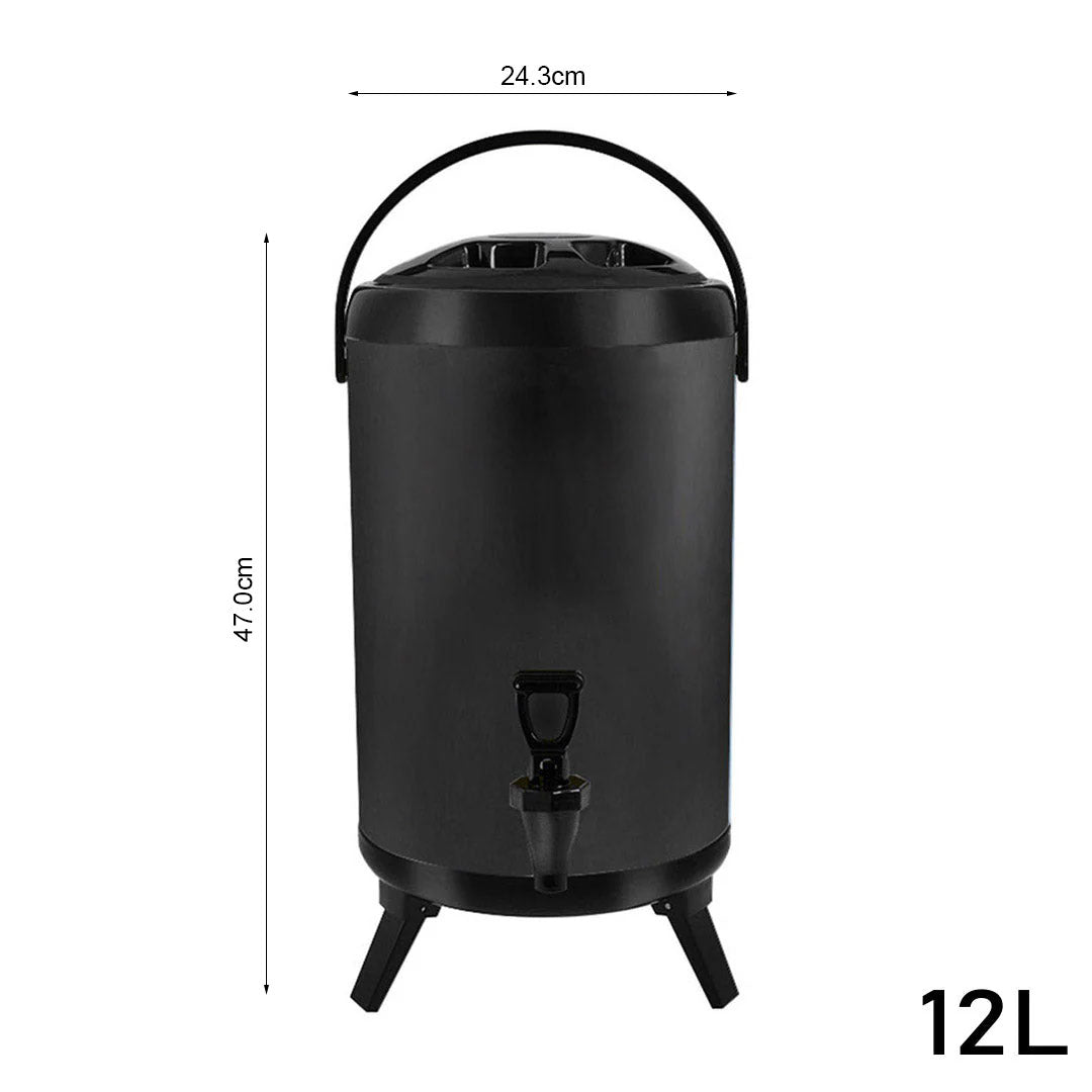SOGA 4X 12L Stainless Steel Insulated Milk Tea Barrel Hot and Cold Beverage Dispenser Container with Faucet Black • LUZ-VICDispenser12LBLKX4