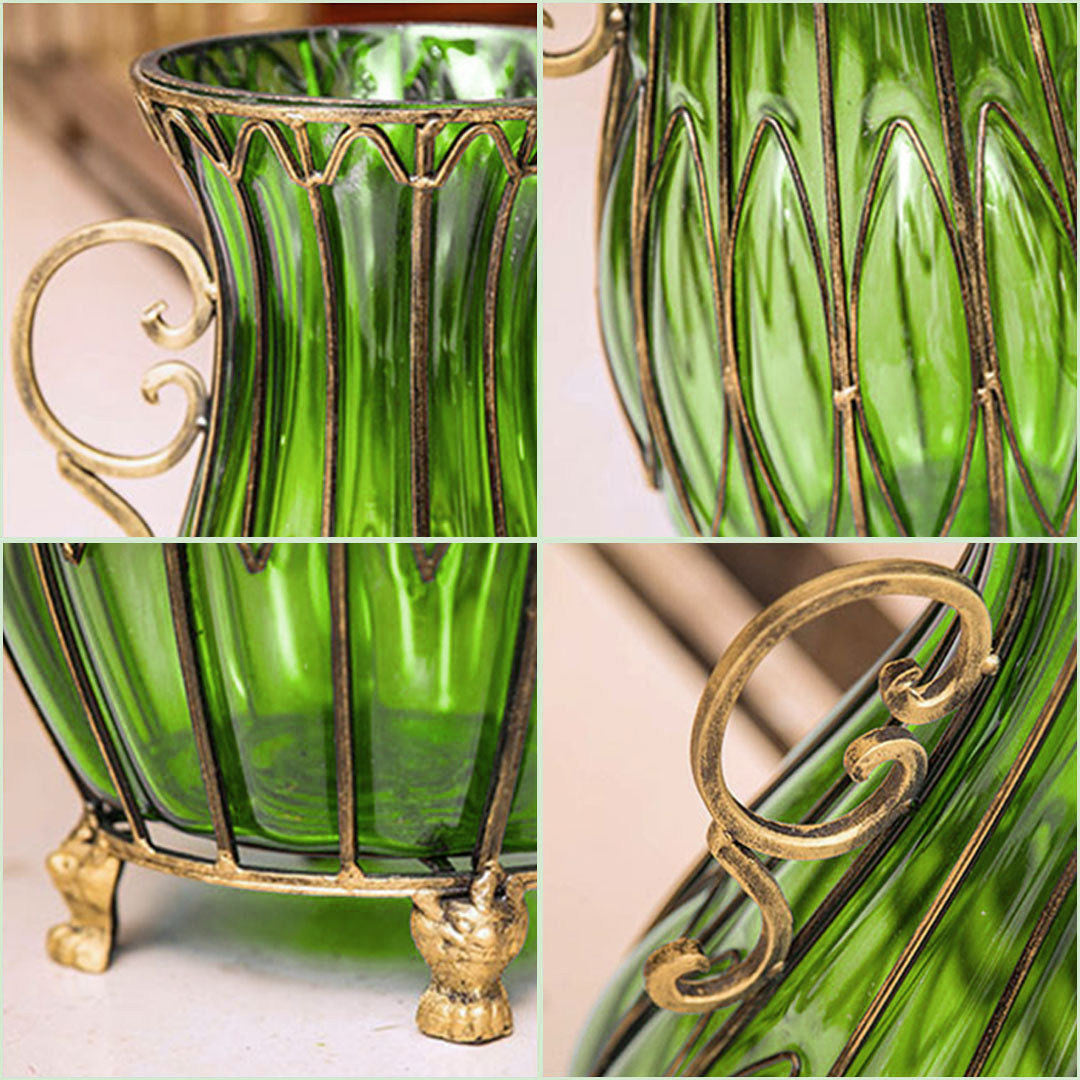 SOGA 51cm Green Glass Tall Floor Vase with 12pcs Artificial Fake Flower Set • LUZ-Vase4880GreenwBlueF12