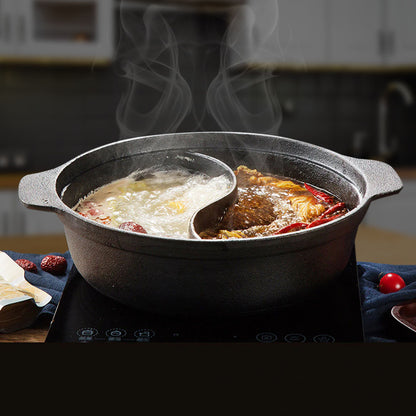 SOGA 32CM Round Cast Iron Shabu Shabu Hotpot Beef Chicken Stew Wok Two-Flavor Division • LUZ-ZPai038A