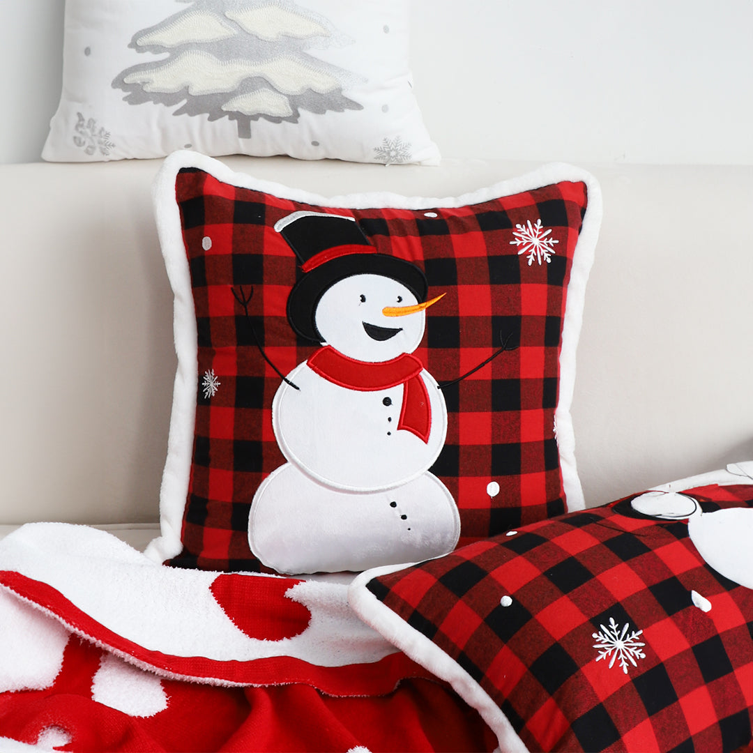 SOGA 45cm Throw Pillow Red Christmas Snowman Square Cushion for Festive Holiday Winter Home Decor • LUZ-FrenchCushion275