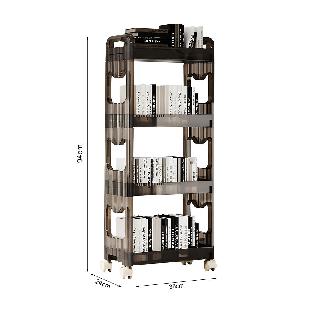 SOGA 38x24cm Black 3 Tier Bookshelf & Cosmetic Storage Organizer Trolley Rack • LUZ-BookSheDark8