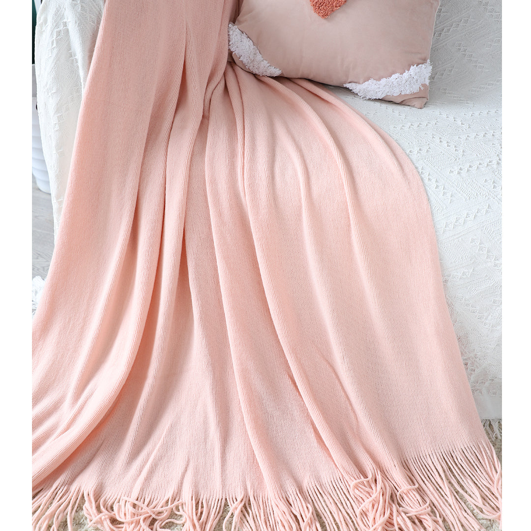 SOGA 2X Pink Acrylic Knitted Throw Blanket Solid Fringed Warm Cozy Woven Cover Couch Bed Sofa Home Decor • LUZ-Blanket915X2