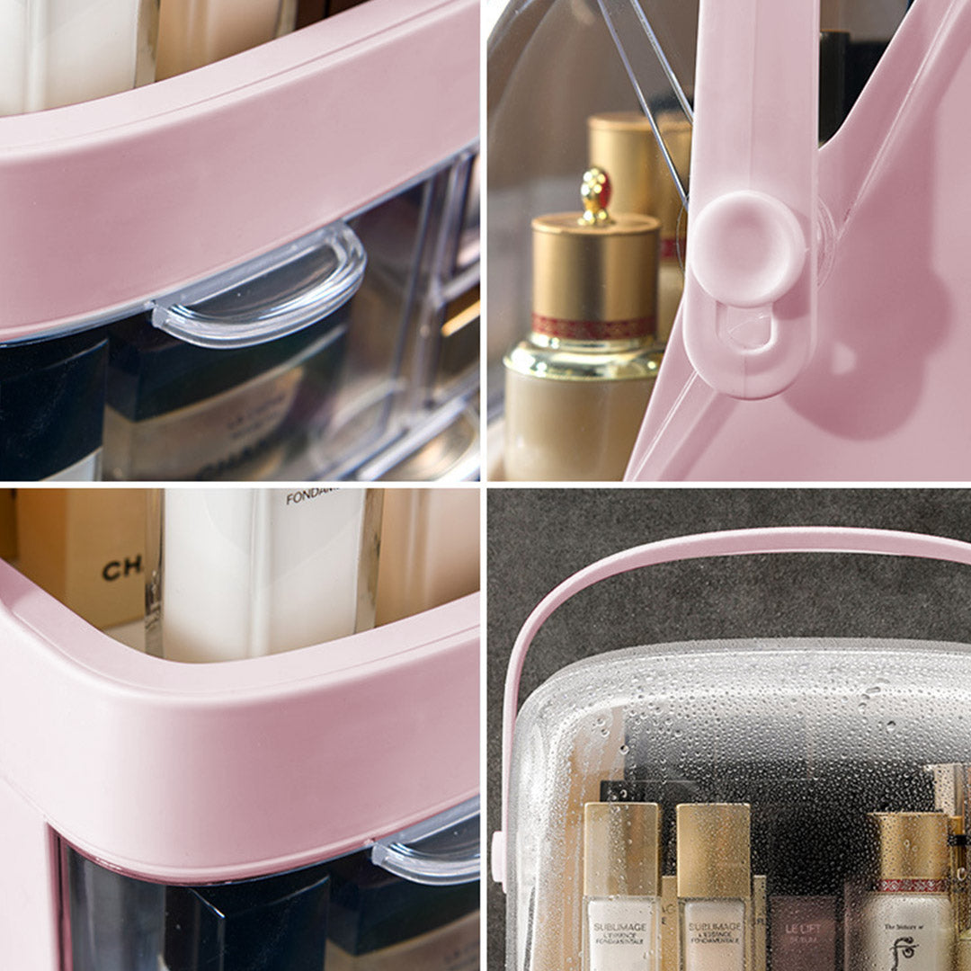 SOGA 2 Tier Pink Countertop Makeup Cosmetic Storage Organiser Skincare Holder Jewelry Storage Box with Handle • LUZ-BathC102