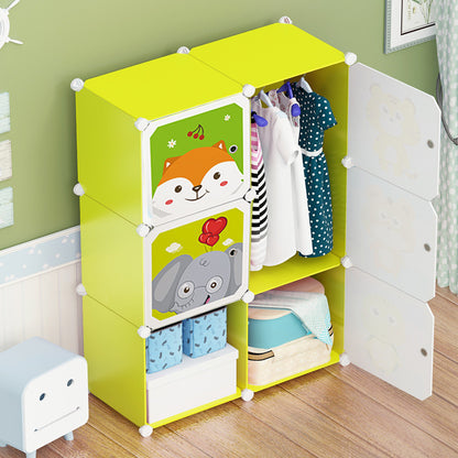 SOGA 6 Cubes Animal Design Portable Wardrobe Divide-Grid Modular Storage Organiser Foldable Closet • LUZ-Wrobe1778