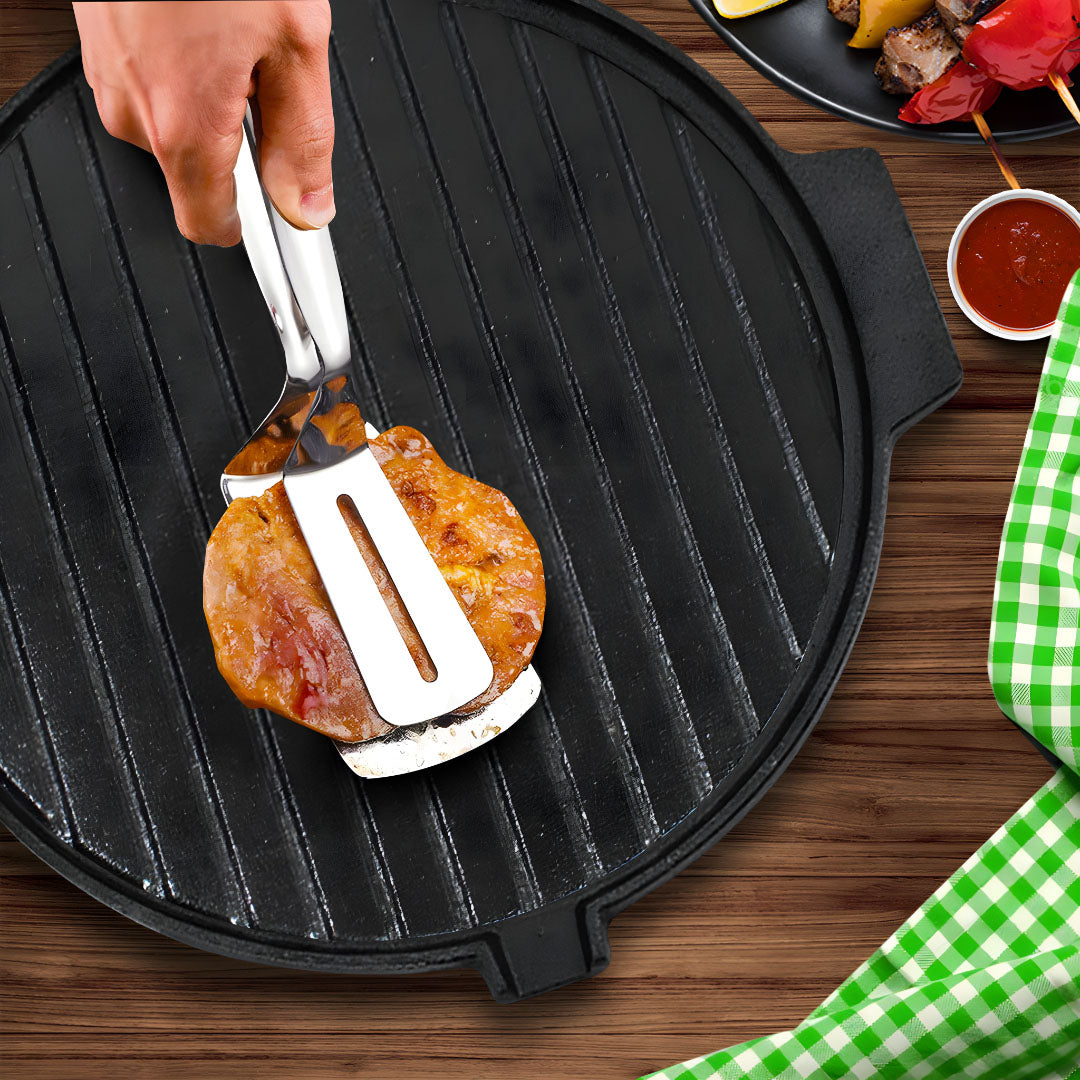SOGA 30CM Round Cast Iron Korean BBQ Grill Plate with Handles and Drip Lip • LUZ-ZPai045