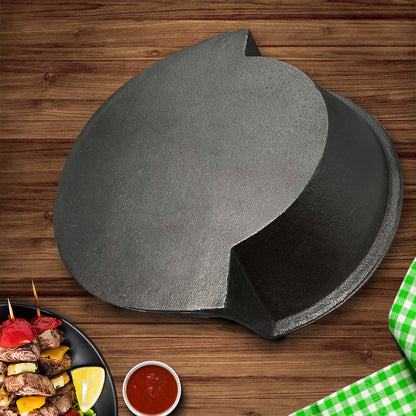 SOGA 2 in 1 Cast Iron Ribbed Fry Pan Skillet Griddle BBQ and Steamboat Hot Pot • LUZ-ZPaiB3