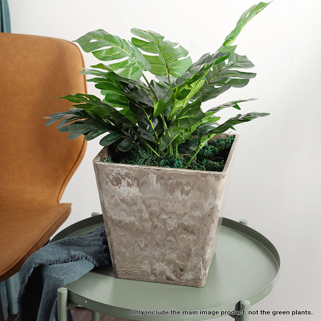 SOGA 2X 27cm Sand Grey Square Resin Plant Flower Pot in Cement Pattern Planter Cachepot for Indoor Home Office • LUZ-FPotH2766X2