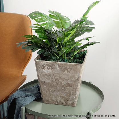 SOGA 2X 27cm Sand Grey Square Resin Plant Flower Pot in Cement Pattern Planter Cachepot for Indoor Home Office • LUZ-FPotH2766X2