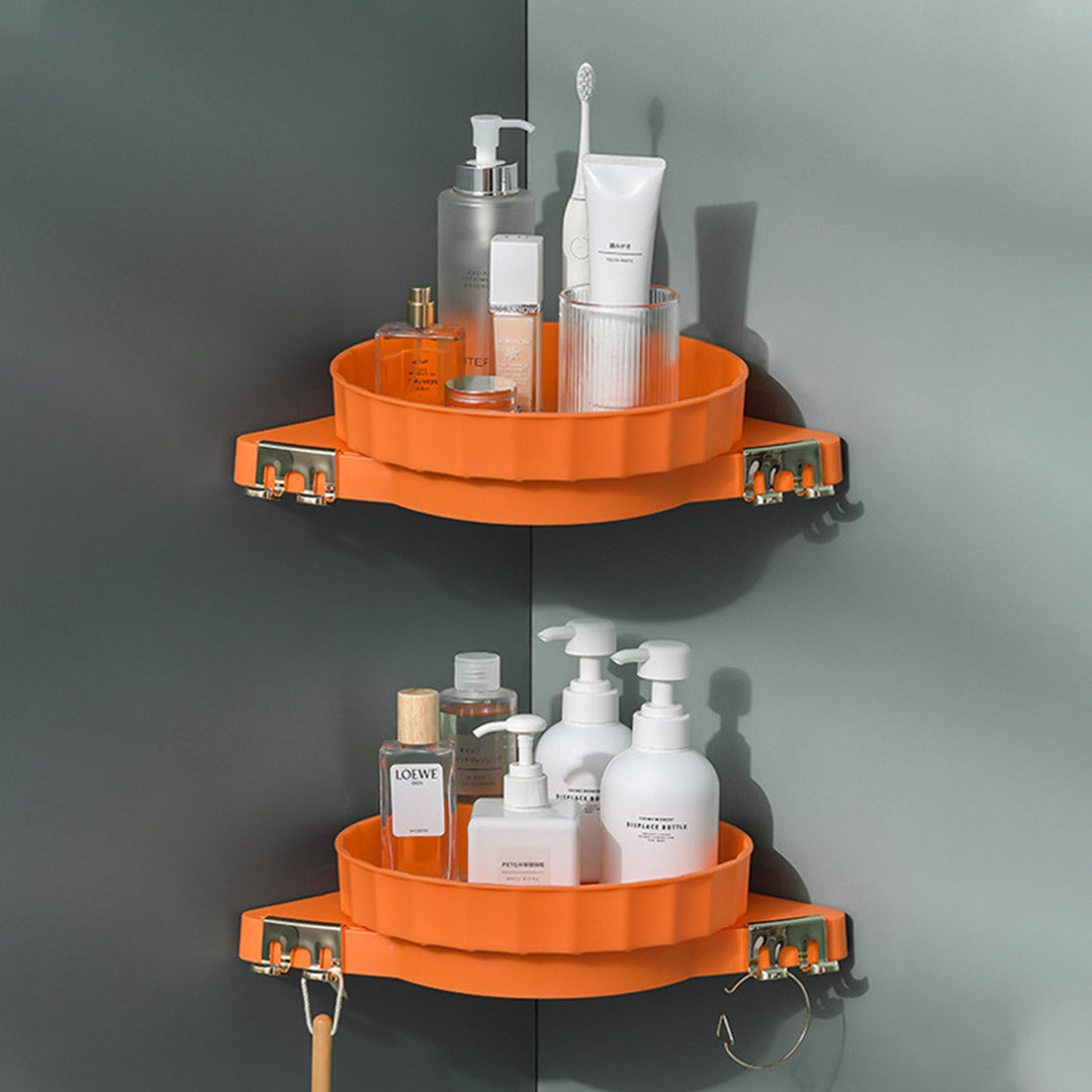 SOGA 2X Orange 360 Degree Wall-Mounted Rotating Bathroom Organiser Corner Vanity Rack Toilet Adhesive Storage Shelf • LUZ-BathA009X2