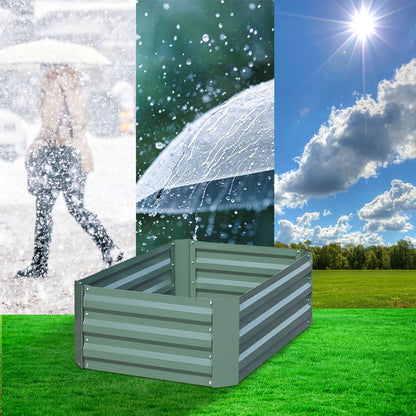 SOGA 100cm Square Galvanised Raised Garden Bed Vegetable Herb Flower Outdoor Planter Box • LUZ-MetalBGre511