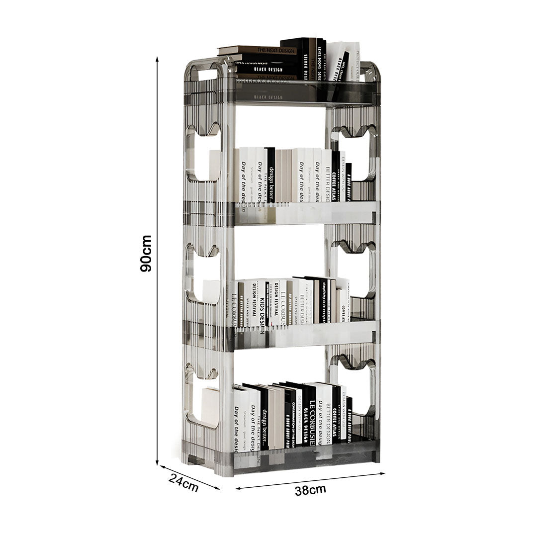SOGA 38x24cm Clear 4 Tier Bookshelf & Cosmetic Storage Organizer Trolley Rack • LUZ-BookSheClear5