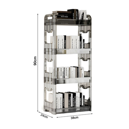 SOGA 38x24cm Clear 4 Tier Bookshelf & Cosmetic Storage Organizer Trolley Rack • LUZ-BookSheClear5