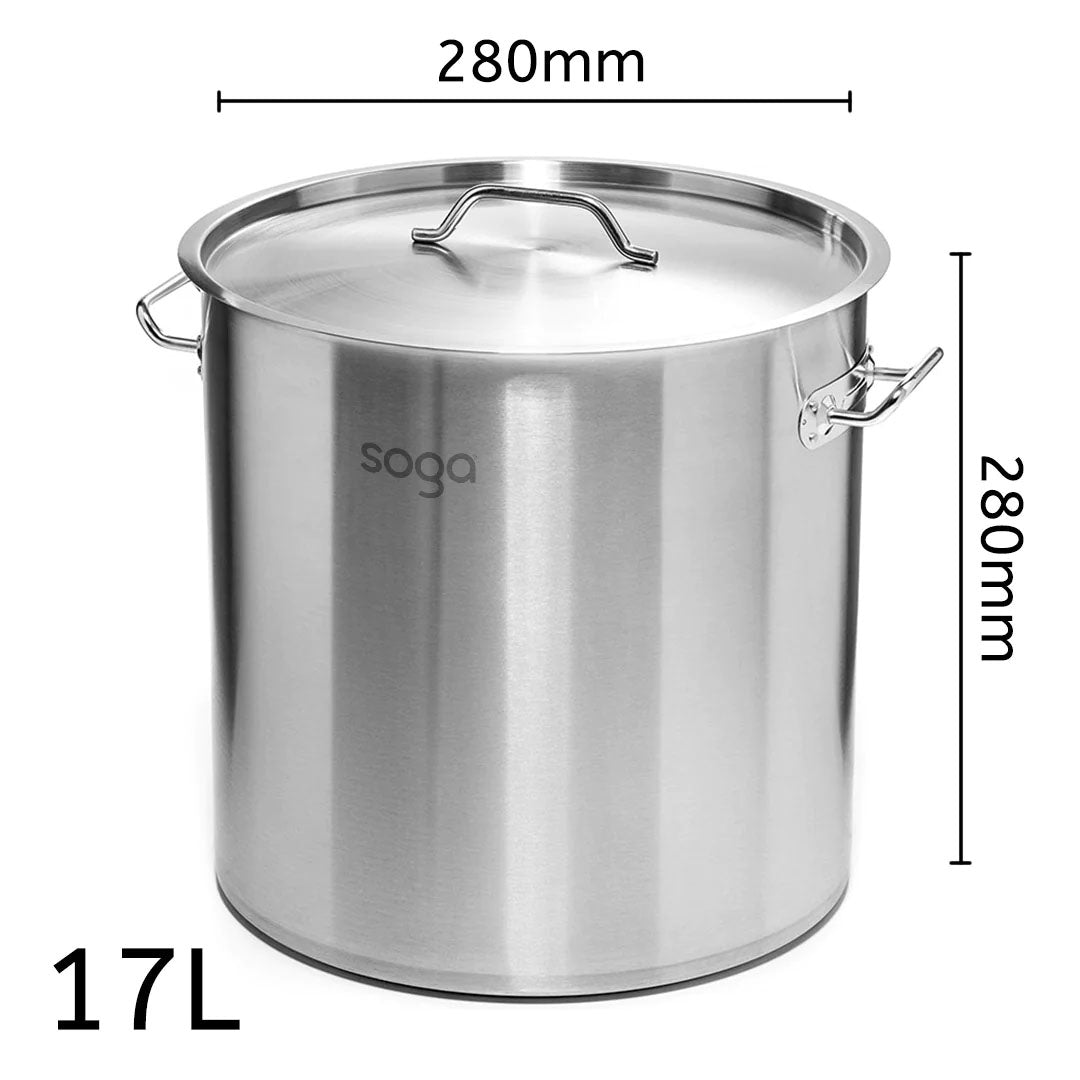 SOGA Stock Pot 17L Top Grade Thick Stainless Steel Stockpot 18/10 • LUZ-SOGAStockPot28CM17L