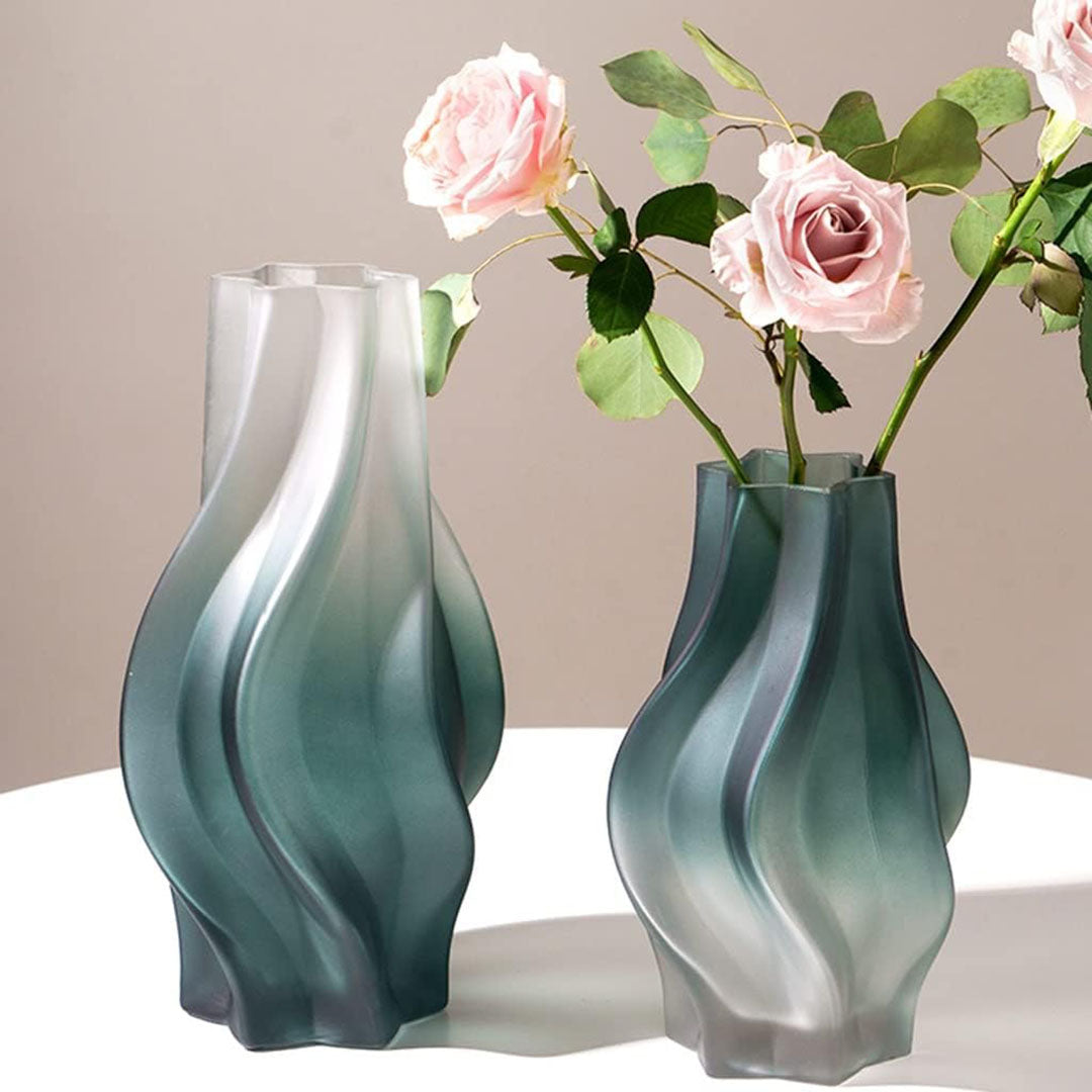 SOGA 27cm Glass Vase Blue with Beautiful glass Bubble Texture Art Vases • LUZ-GVaseBlu25