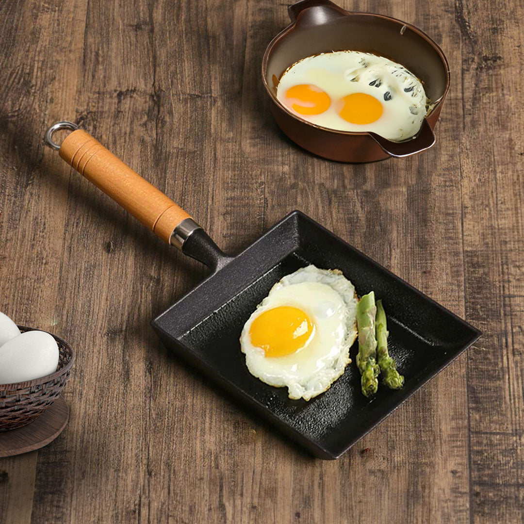 SOGA Cast Iron Tamagoyaki Japanese Omelette Egg Frying Skillet Fry Pan Wooden Handle • LUZ-ZPaiB5