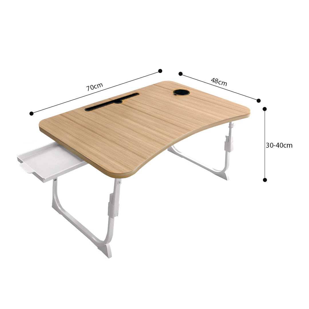 SOGA 2X Oak Portable Bed Table Adjustable Folding Mini Desk Stand With Cup-Holder Home Decor • LUZ-BedTableM664X2