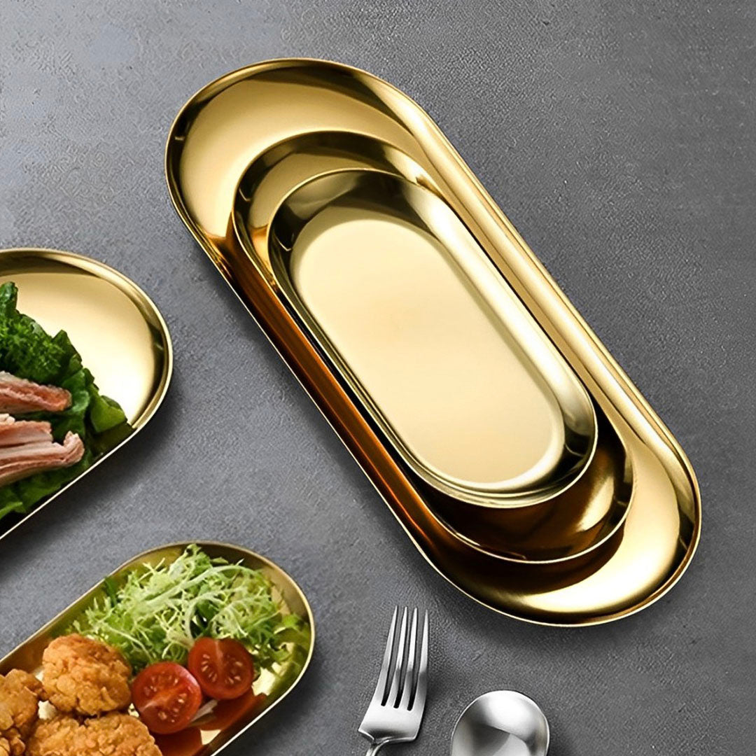 SOGA Gold Nordic Oval Plate Set Small, Medium and Large for 3 Pieces Kitchen • LUZ-VICPlate49