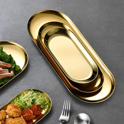 SOGA Gold Nordic Oval Plate Set Small, Medium and Large for 3 Pieces Kitchen • LUZ-VICPlate49
