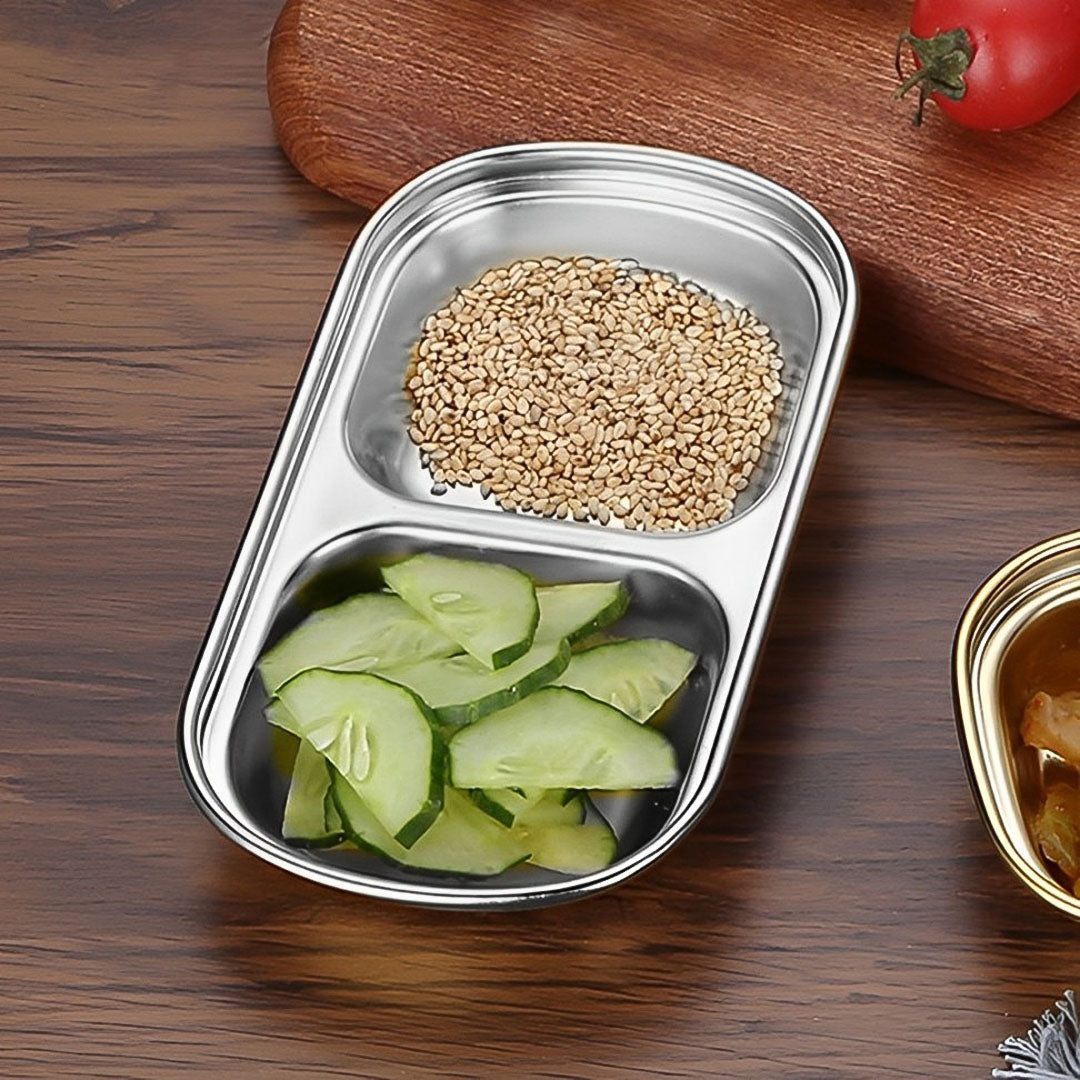 SOGA 15cm Silver Sauce Pan with Two Compartments Divided Sauce Dish Kitchen Essential • LUZ-VICPlate46