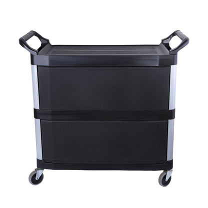 SOGA 2X 3 Tier Covered Food Trolley Food Waste Cart Storage Mechanic Kitchen Black LUZ-FoodCart1515X2