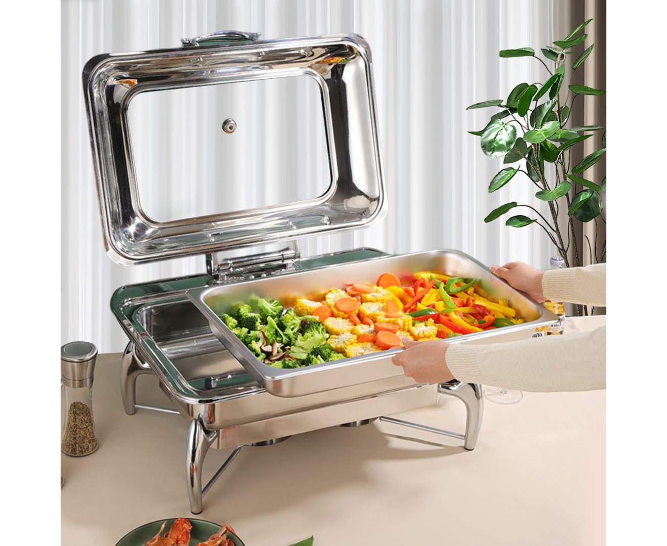 SOGA Stainless Steel Rectangular Chafing Dish Tray Buffet Cater Food Warmer Chafer with Top Lid • LUZ-ChafingDish2103