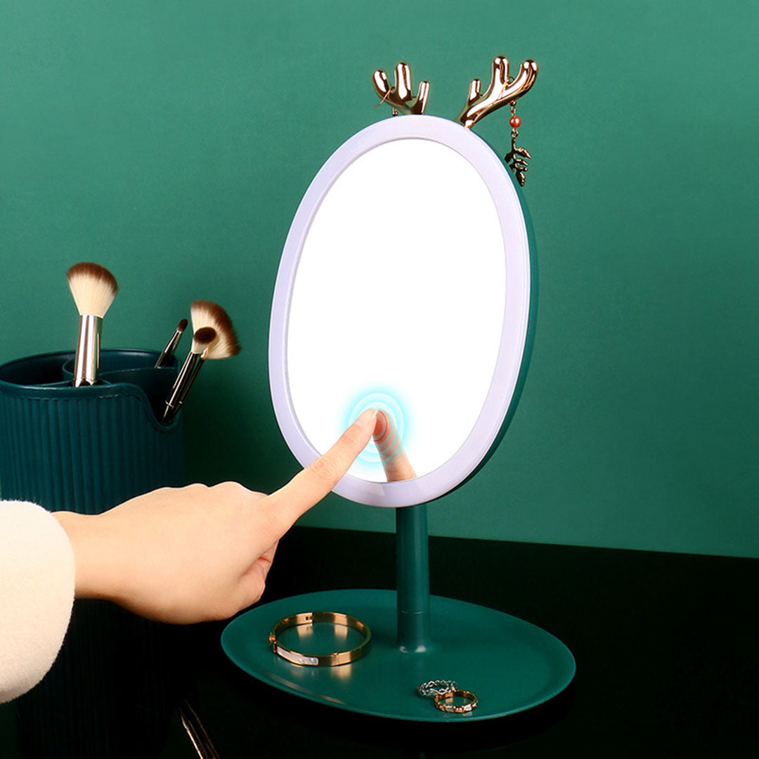 SOGA 2X Green Antler LED Light Makeup Mirror Tabletop Vanity Home Decor • LUZ-BathG534X2