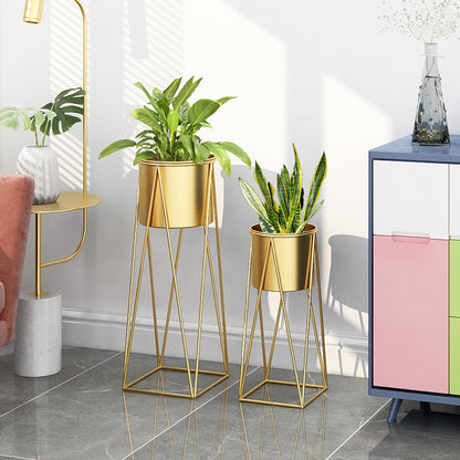 SOGA 50cm Gold Metal Plant Stand with Gold Flower Pot Holder Corner Shelving Rack Indoor Display • LUZ-FPotH52GLD