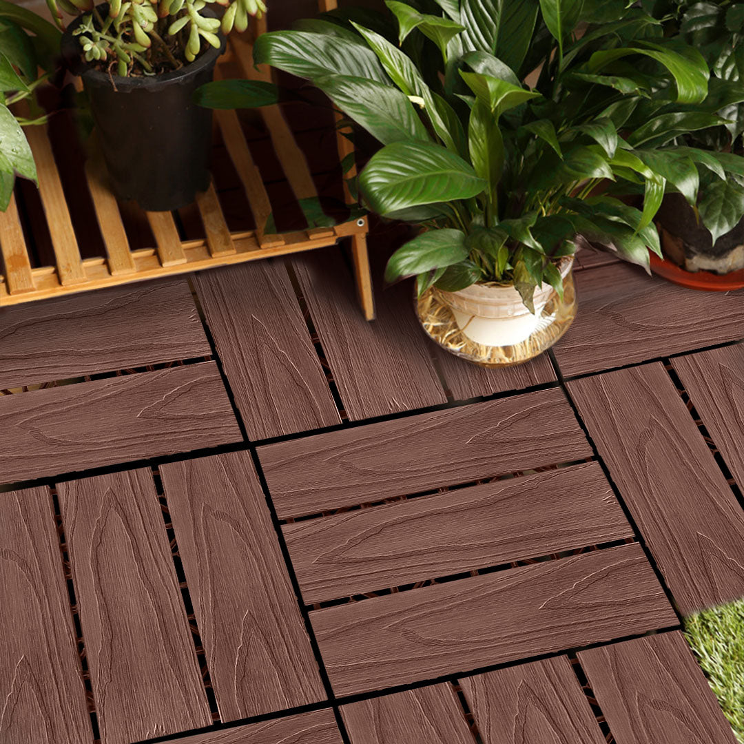 SOGA 11 pcs Dark Chocolate DIY Wooden Composite Decking Tiles Garden Outdoor Backyard Flooring Home Decor • LUZ-Deck5032