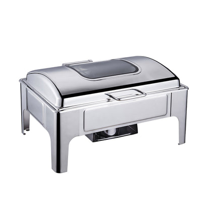 SOGA 2X 9L Rectangular Stainless Steel Soup Warmer Roll Top Chafer Chafing Dish Set with Glass Visual Window Lid • LUZ-ChafingDish0323X2