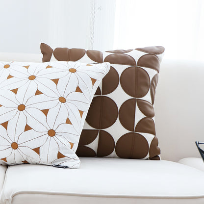SOGA 2X 45cm Brown Leather Square Pillow Half Moon Patchwork Design Decorative Cushion for Living Room • LUZ-FrenchCushion284X2