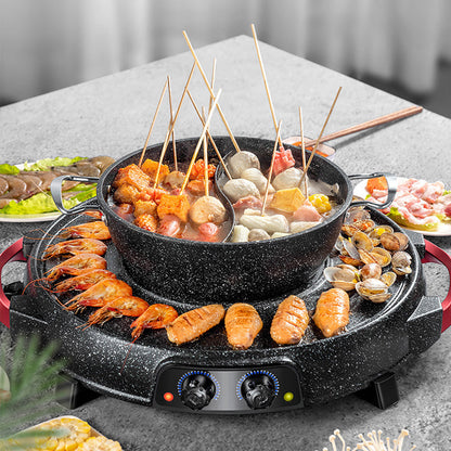 SOGA 2X 2  in 1 Electric Stone Coated Grill Plate Steamboat Two Division Hotpot • LUZ-SteamboatR2YYX2