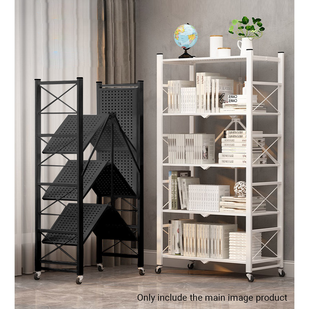 SOGA 2X 4 Tier Steel Black Foldable Display Stand Multi-Functional Shelves Portable Storage Organizer with Wheels • LUZ-KitchenXY029BLKX2