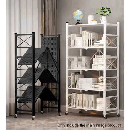 SOGA 2X 4 Tier Steel Black Foldable Display Stand Multi-Functional Shelves Portable Storage Organizer with Wheels • LUZ-KitchenXY029BLKX2
