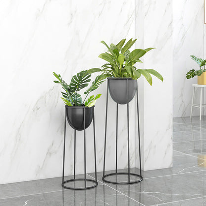 SOGA 50cm Round Wire Metal Flower Pot Stand with Black Flowerpot Holder Rack Display • LUZ-FPotH52RoundBLK