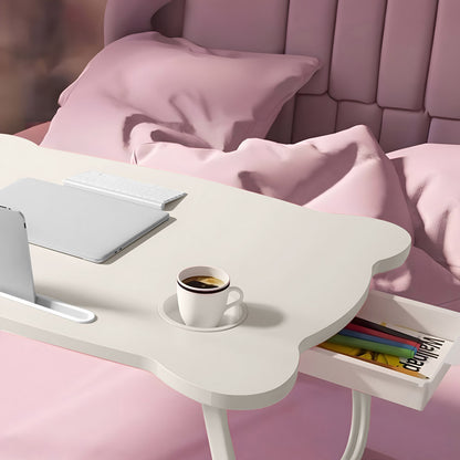 SOGA White Portable Bed Table Adjustable Folding Mini Desk With Mini Drawer and Cup-Holder Home Decor • LUZ-BedTableM666