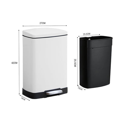 SOGA Foot Pedal Stainless Steel Rubbish Recycling Garbage Waste Trash Bin Rectangular Shape 12L White • LUZ-RubbishBinU12L03