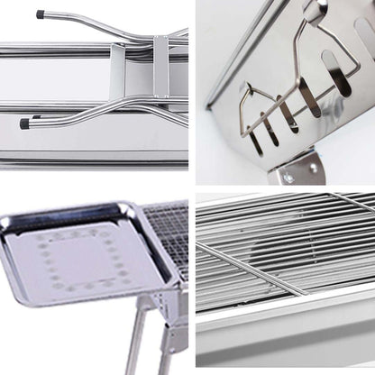 SOGA 2X Skewers Grill with Side Tray Portable Stainless Steel Charcoal BBQ Outdoor 6-8 Persons • LUZ-SkewerCharcoalGrillWithPlateX2