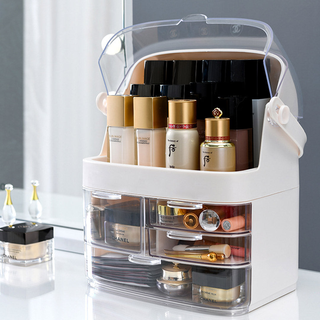SOGA 3 Tier White Countertop Makeup Cosmetic Storage Organiser Skincare Holder Jewelry Storage Box with Handle • LUZ-BathC103