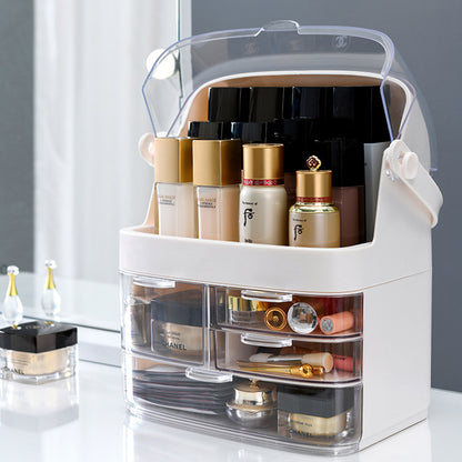 SOGA 3 Tier White Countertop Makeup Cosmetic Storage Organiser Skincare Holder Jewelry Storage Box with Handle • LUZ-BathC103