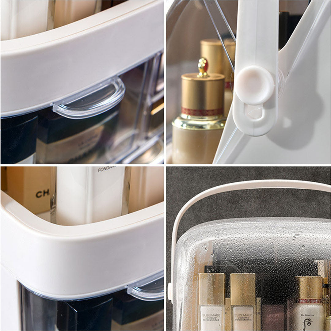 SOGA 2X 2 Tier White Countertop Makeup Cosmetic Storage Organiser Skincare Holder Jewelry Storage Box with Handle • LUZ-BathC101X2