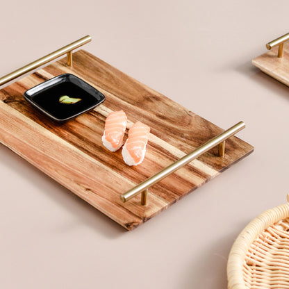 SOGA 2X 36cm Brown Rectangle Wooden Acacia Food Serving Tray Charcuterie Board Centerpiece  Home Decor • LUZ-WodC235X2