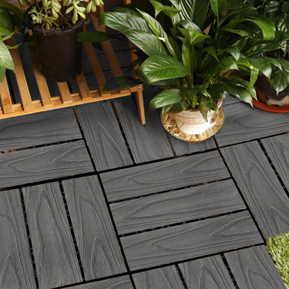 SOGA 11 pcs Dark Grey DIY Wooden Composite Decking Tiles Garden Outdoor Backyard Flooring Home Decor • LUZ-Deck5031
