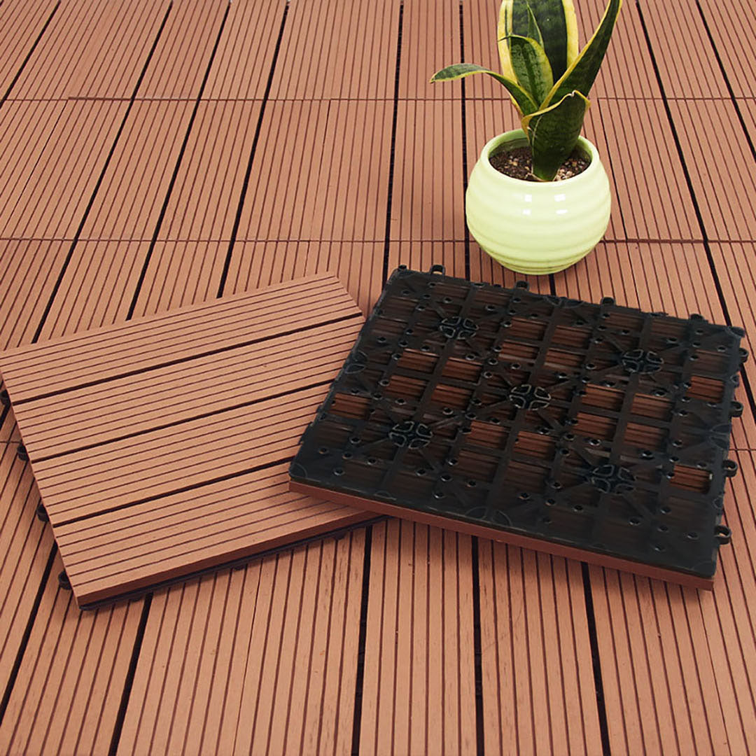 SOGA 11 pcs Red Brown DIY Wooden Composite Decking Tiles Garden Outdoor Backyard Flooring Home Decor • LUZ-Deck7003