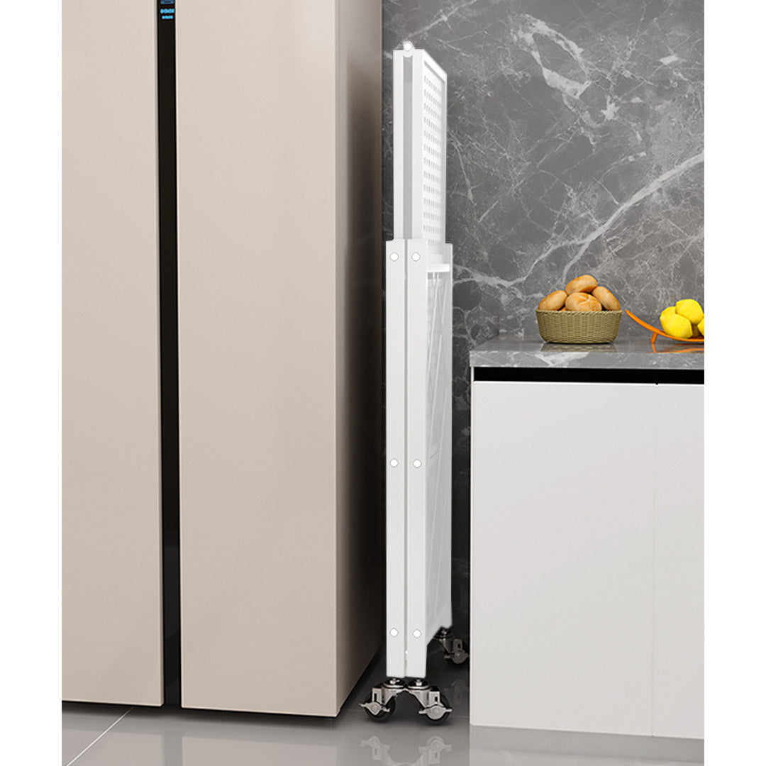 SOGA 2X 4 Tier Steel White Foldable Kitchen Cart Multi-Functional Shelves Portable Storage Organizer with Wheels • LUZ-KitchenXY002WHTX2