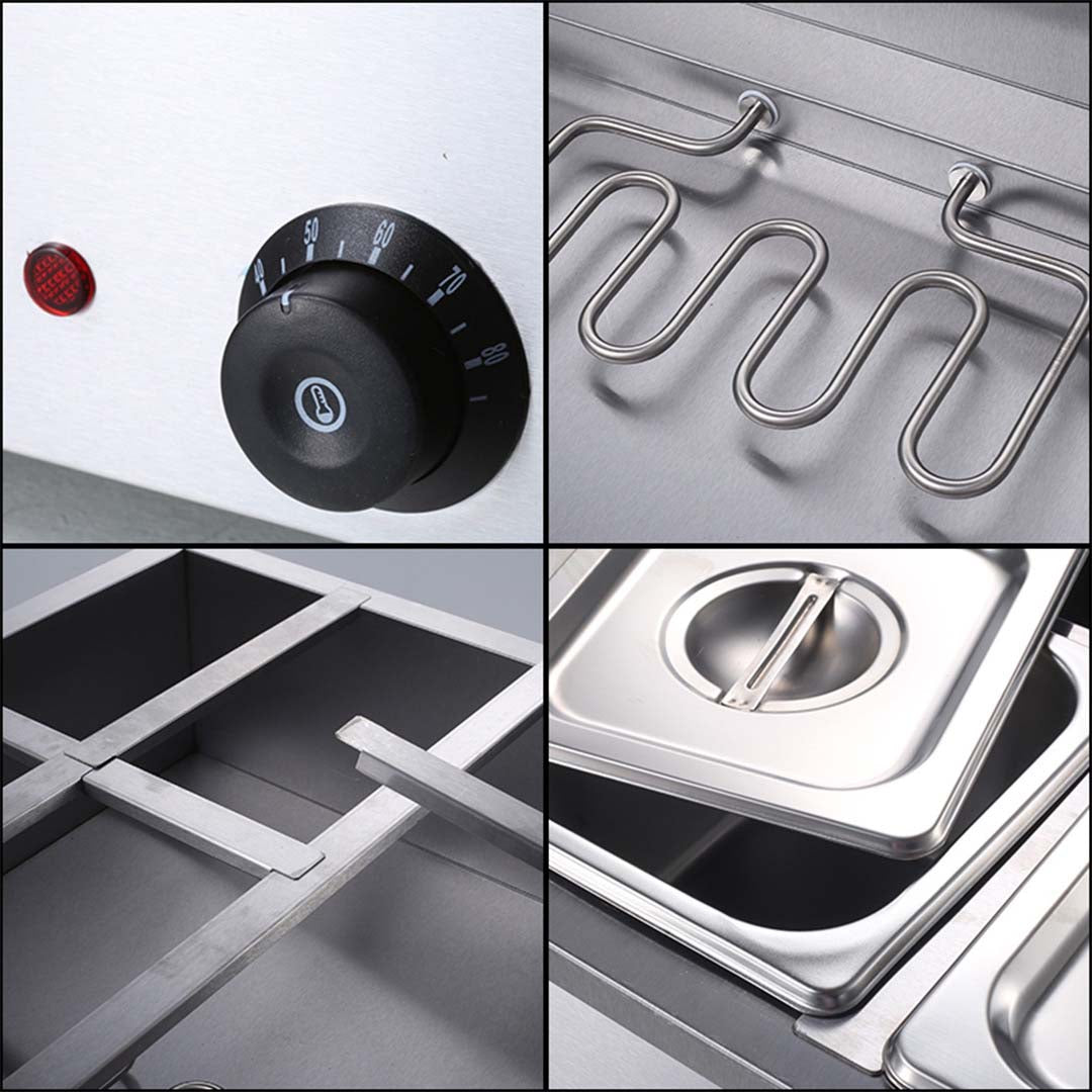 SOGA Stainless Steel 6 X 1/3 GN Pan Electric Bain-Marie Food Warmer with Lid • LUZ-FoodWarmer743