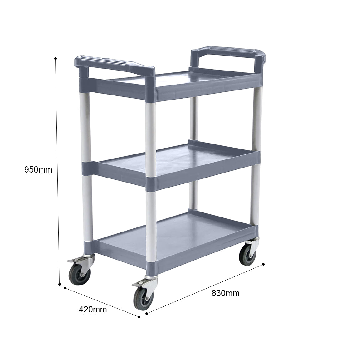 SOGA 3 Tier Food Trolley Portable Kitchen Cart Multifunctional Big Utility Service with wheels 830x420x950mm Gray • LUZ-FoodCart1522